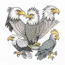 bald eagle, rooster and harpy eagle tattoo design idea