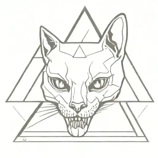 cat skull with a pyramid behind it tattoo design idea