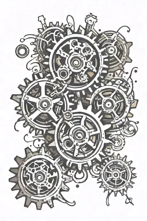 two gears grinding sand falling tattoo design idea