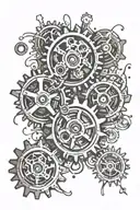 two gears grinding sand falling tattoo design idea