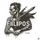 I would like a tattoo like a stripe on the arm with the names and the dates of birth of my children. Names: Filippos, An tattoo design idea