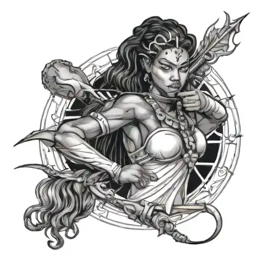 sagittarius depicting archer as a black woman holding tattoo design idea