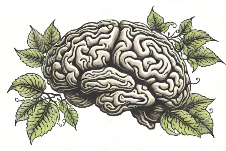 A brain made out of swirling cacao beans and leaves tattoo design idea