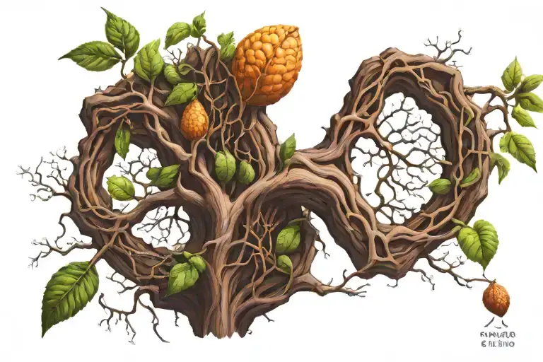 Combine a cacao tree with a neuron to symbolize the connection between nature and the mind tattoo design idea