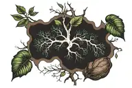 Combine a cacao tree with a neuron to symbolize the connection between nature and the mind tattoo design idea