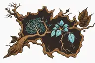 Combine a cacao tree with a neuron to symbolize the connection between nature and the mind tattoo design idea