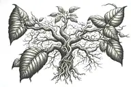 Combine a cacao tree with a neuron to symbolize the connection between nature and the mind tattoo design idea