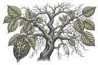 Combine a cacao tree with a neuron to symbolize the connection between nature and the mind tattoo design idea