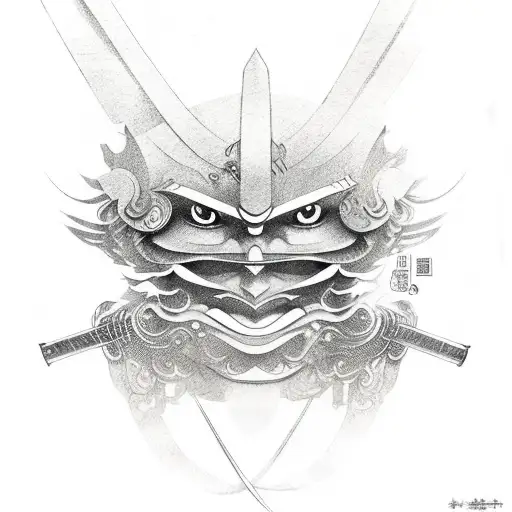 Japanese mask and katana tattoo design idea