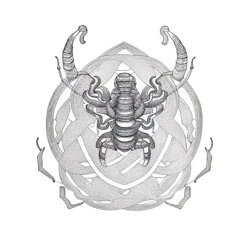 Scorpio and Gemini symbols of zodiac, numer 13 and letter R. All interwined. tattoo design idea