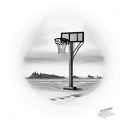 A basketball hoop on a beach sunset tattoo design idea