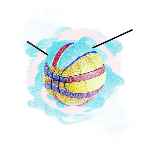 A basketball hoop on a beach sunset tattoo design idea