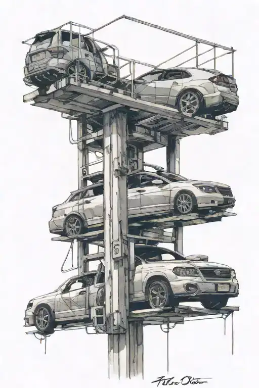 elevator shaft with car and counterweight tattoo design idea