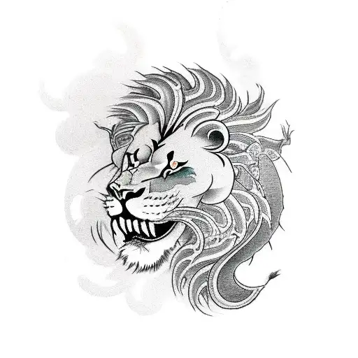 Japanese "Lion&dragon" Tattoo Idea BlackInk AI