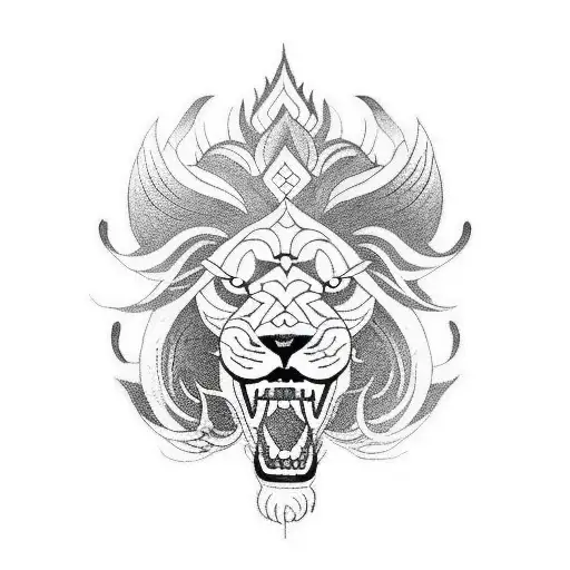 Japanese "Lion&dragon" Tattoo Idea BlackInk AI