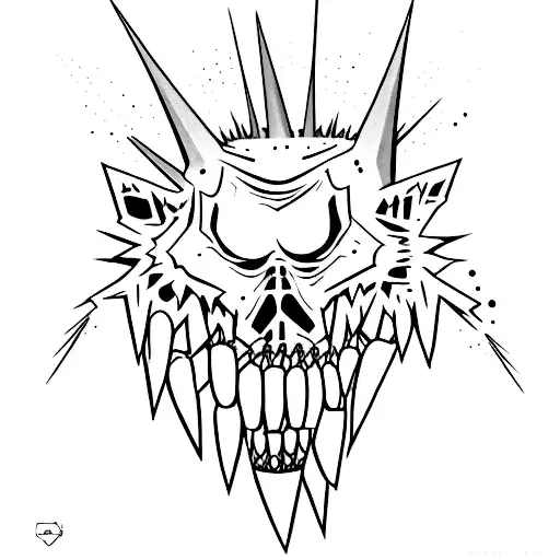 simple brutalistic/ignorant style with Death Grips aesthetic and energy, can include teeth, spikes, eyes tattoo design idea