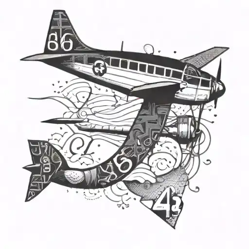 444 numbers with a plane  tattoo design idea