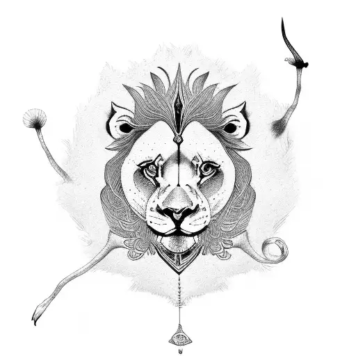 the crane bird and lion tattoo design idea