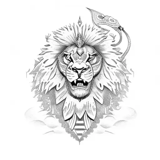 pike and lion tattoo design idea