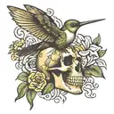 skull with hummingbird surrounded tattoo design idea