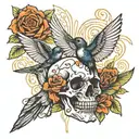 skull with hummingbird surrounded tattoo design idea