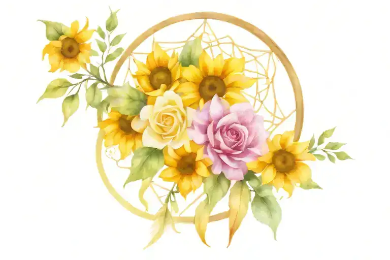dream catcher sunflowers roses phoenix Aquarius   tattoo design idea