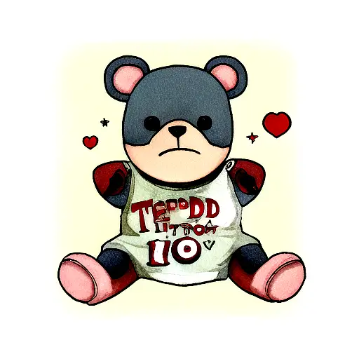 teddy bear stitch dead button eye tattoo design idea