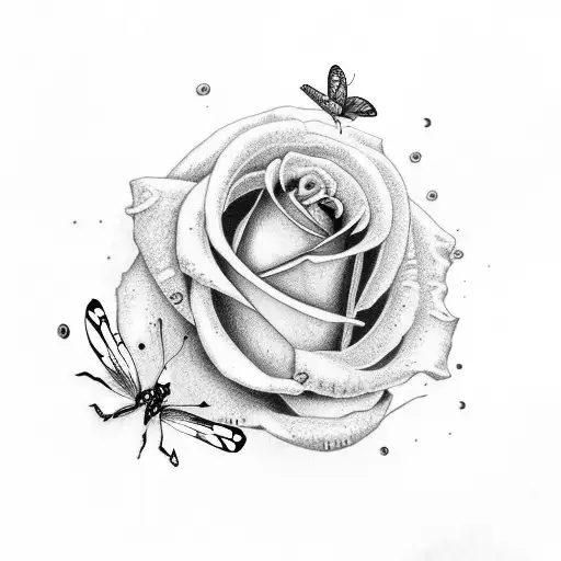 Semicolon with butterfly and rose tattoo design idea
