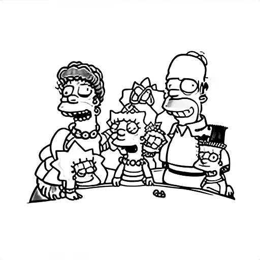 simpsons + family + fine lines + simple + drawing + tattoo + 5 people + homer marge bart bart maggie + heads + peeking tattoo design idea