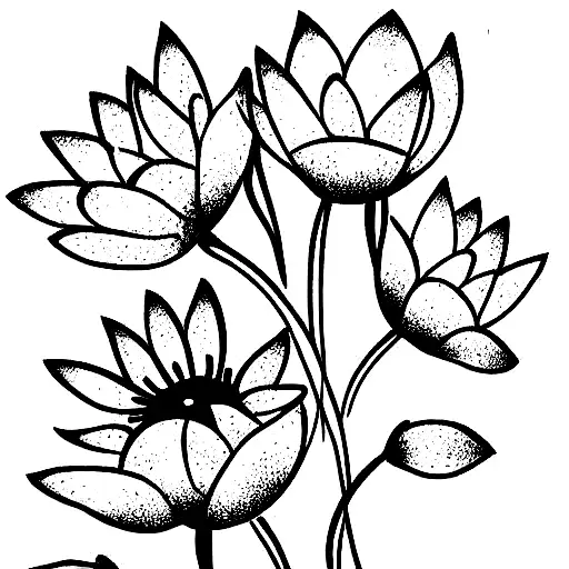 tiny multicolor wildflower bouquet with small blue lotus and chwrry blossom tattoo design idea
