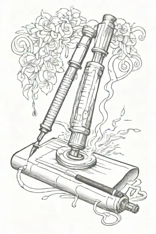 Syringe and burning paper note  tattoo design idea