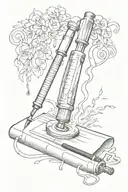 Syringe and burning paper note  tattoo design idea