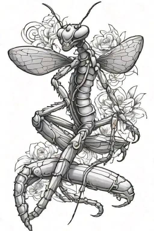 pray mantis black belt tattoo design idea