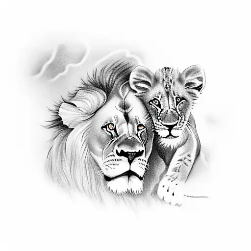 lion and 2 cubs tattoo design idea
