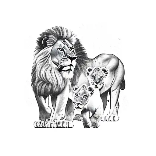 lion and 2 cubs tattoo design idea