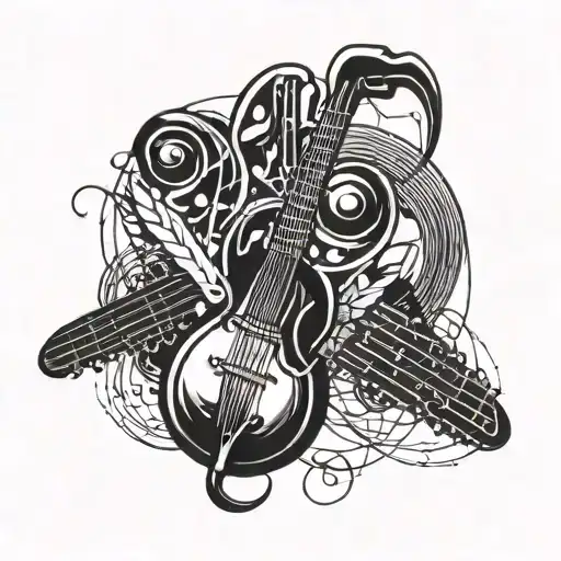 A tattoo design combining musical notes and cricket elements tattoo design idea