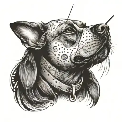 A tattoo of a dog playing cricket with a music note collar tattoo design idea