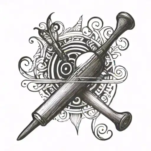 A tattoo of a cricket bat and ball forming a musical staff tattoo design idea