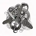 A tattoo design combining musical notes and cricket elements tattoo design idea