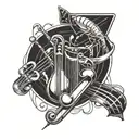 A tattoo design combining musical notes and cricket elements tattoo design idea