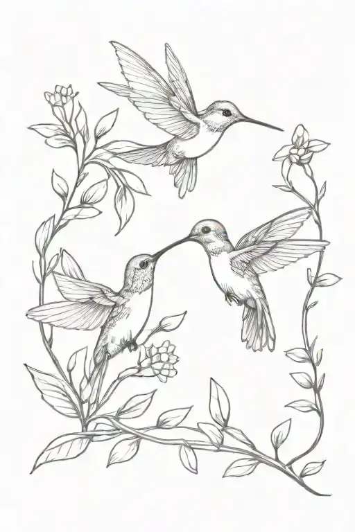 hummingbird and butterfly feeding on a Laurel flower tattoo design idea
