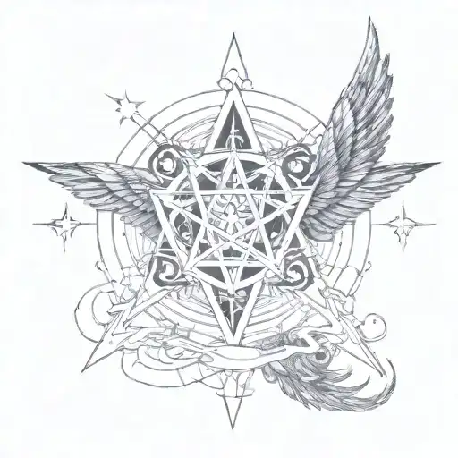 Use the themes: '10000 days,' wings, and Tool band, heptagram. tattoo design idea