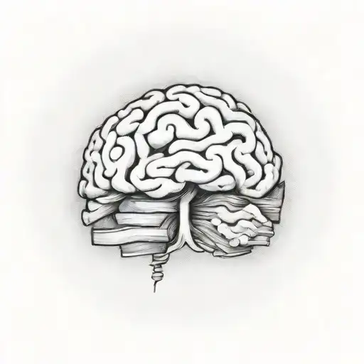 A stack of books forming a staircase leading to a brain tattoo design idea