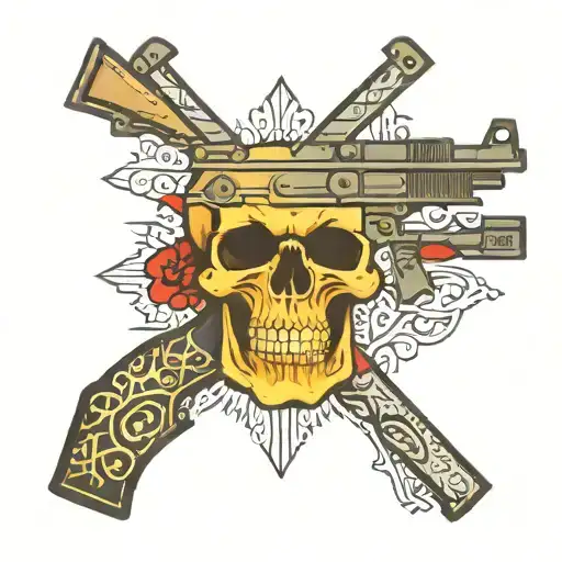 m16 rifle  cross like dead symble skull tattoo design idea