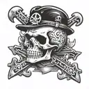 m16 and skull crossbones skull tattoo design idea