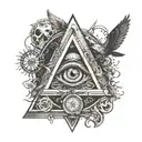 Illuminati one eye inside the Earth, surrounded by mystical symbols create a tattoo image backof human sholder tattoo design idea