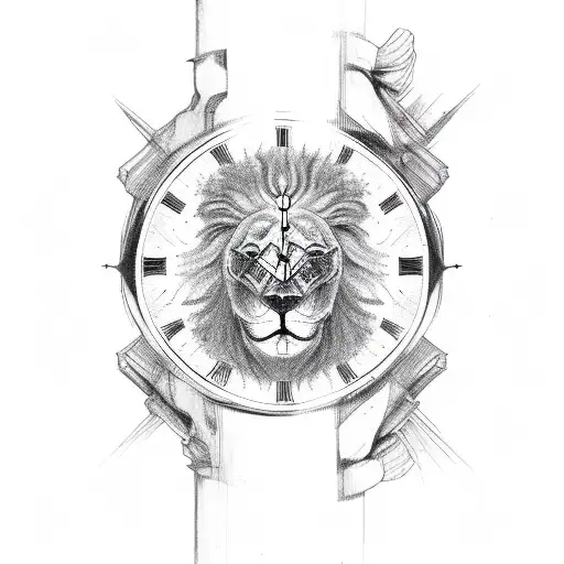 Hourglass skeleton hand lion paw tattoo design idea