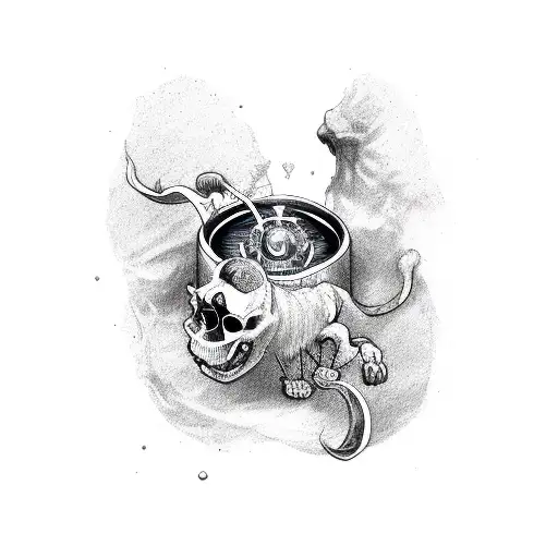 Hourglass held by skeleton hand and lion paw tattoo design idea