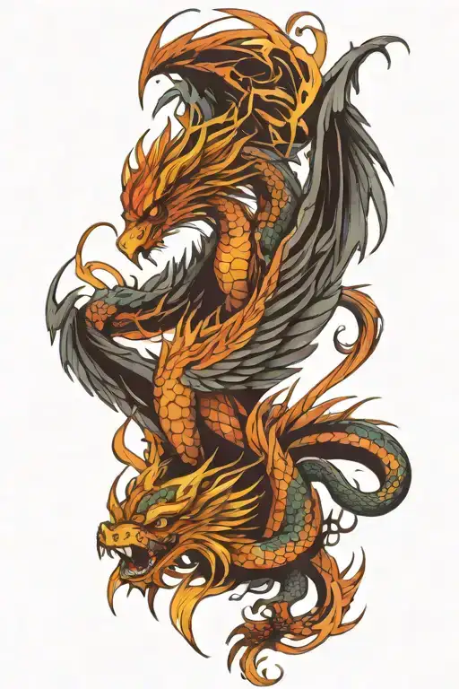 Phoenix and dragon tattoo design idea