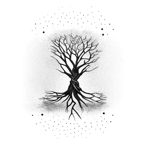 A tree with roots made of keys and branches filled with money tattoo design idea